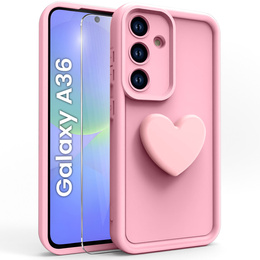 Carcasa pentru Samsung Galaxy A36, Silicone Heart, roz + Sticlă temperată 9H