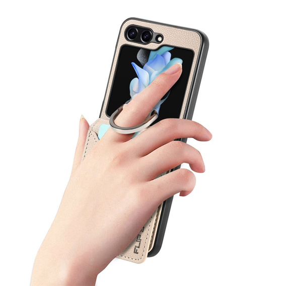 Carcasă pentru Samsung Galaxy Z Flip7 FE / Z Flip6, Card Slot Ring Case, bej