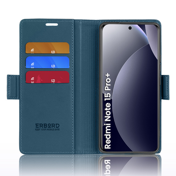 Husă flip lucioasă ERBORD Litchi pentru Xiaomi Redmi Note 15 Pro Plus 5G / Poco M8 Pro 5G
