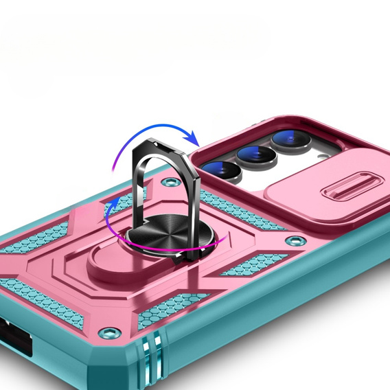 Husă blindată pentru Samsung Galaxy S23, CamShield Slide, roz / verde