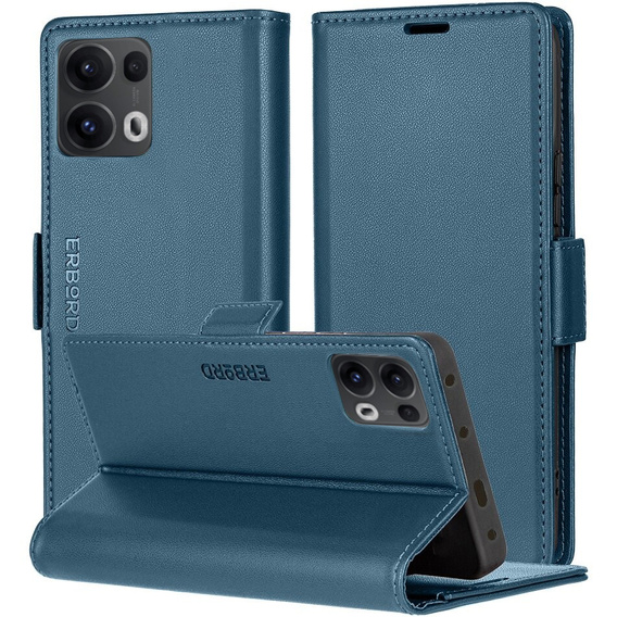 Husă pentru Oppo Reno 13 Pro, ERBORD Glossy Litchi, portofel cu clapetă, albastru