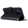 Husă cu clapetă pentru iPhone 16 Pro Max, Rhombus Crossbody Leather, negru