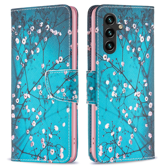 Cu clapetă pentru Samsung Galaxy A55 5G, Wallet, Sakura, albastru
