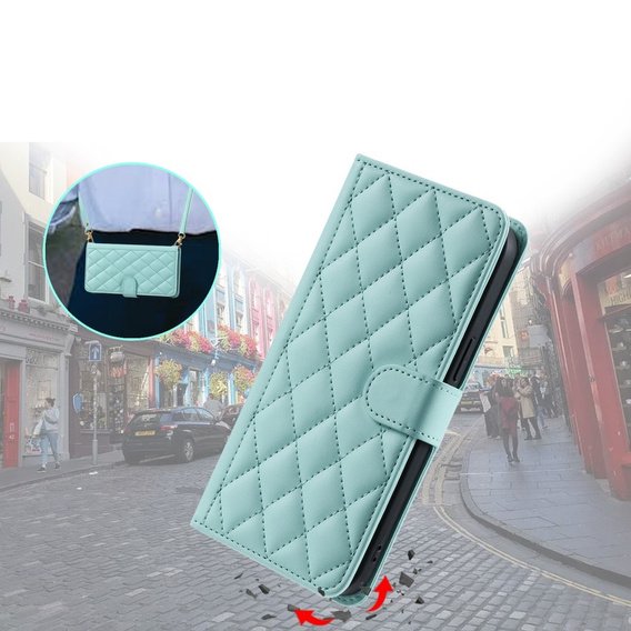 Husă cu clapetă pentru Samsung Galaxy S25, Rhombus Crossbody Leather, verde