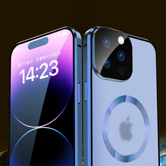 Carcasa Magnetic Dual Glass MagSafe pentru iPhone 15 Pro Max, albastru