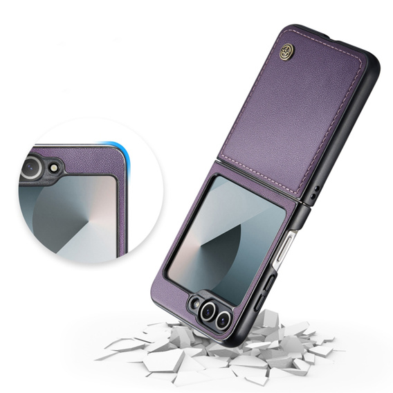 Husă pentru Samsung Galaxy Z Flip7 FE / Z Flip6, CASEME Litchi Leather, violet