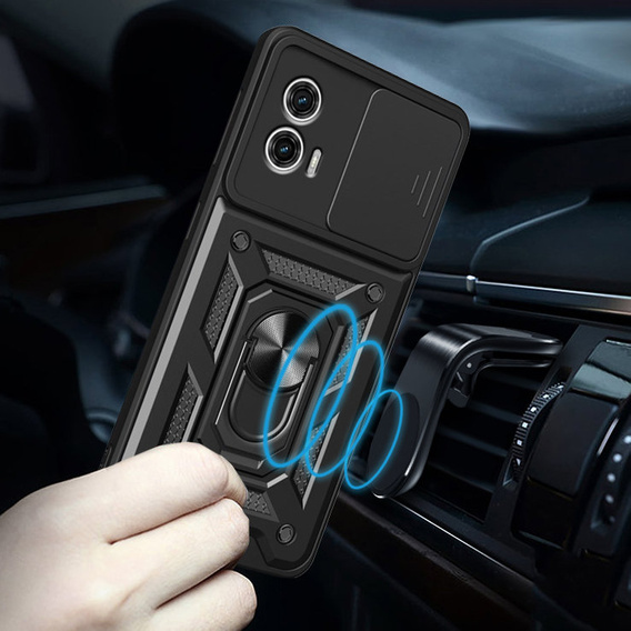 Husă blindată pentru Motorola Moto G73 5G, CamShield Slide, negru