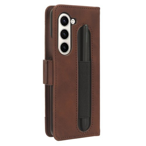 Cu clapetă pentru Samsung Galaxy Z Fold 5 5G, Card Slot, maro