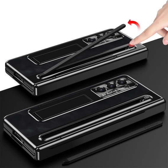 Husă din piele Leather+PC cu suport, sticlă și stylus pentru Samsung Galaxy Z Fold6 5G