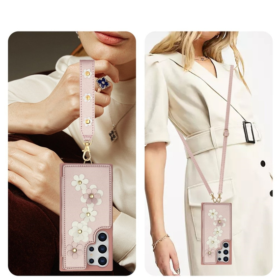 Husa pentru Samsung Galaxy S24 Ultra, Leather Flower Card Slot, roz