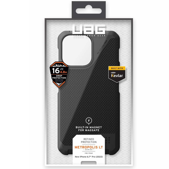 Urban Armor Gear Huse pentru iPhone 14 Pro Max, Metropolis LT MagSafe Fibr Armr, negru