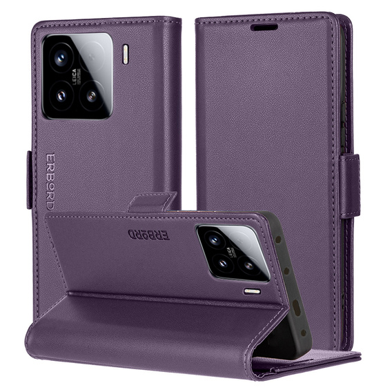 Husă pentru Xiaomi 15, ERBORD Glossy Litchi, portofel cu clapetă, violet