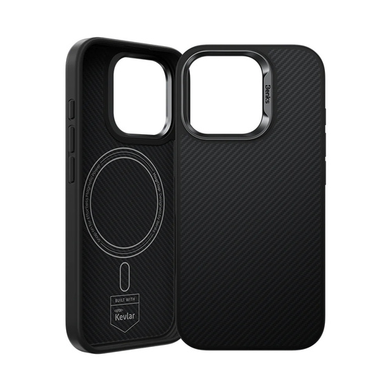 BENKS Kevlar Armor PRO Carbon Fiber 600D D065 caz pentru MagSafe pentru iPhone 16 Pro