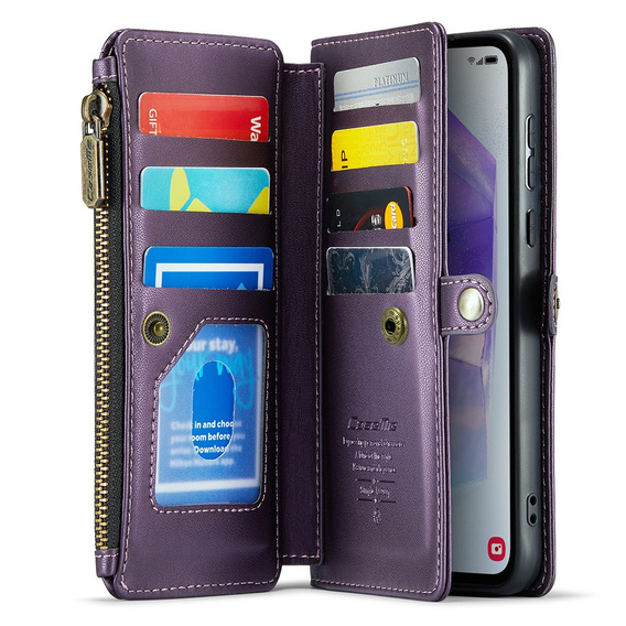 Husă CASEME pentru Samsung Galaxy A55 5G, RFID Leather Wallet, cu curea de umăr, violet