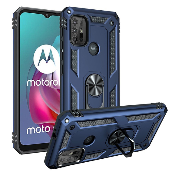 Husă blindată pentru Motorola Moto G10/G30, Nox Case Ring, albastru