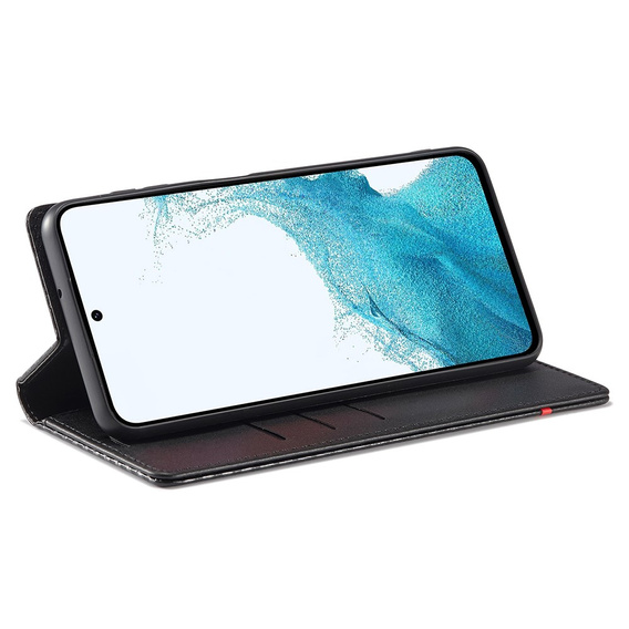 Husă cu clapetă LC.IMEEKE pentru Samsung Galaxy A17 5G, textură carbon, negru