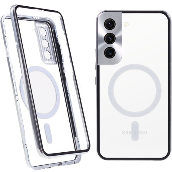 Carcasa Magnetic Dual Glass MagSafe pentru Samsung Galaxy S21+ Plus, de argint