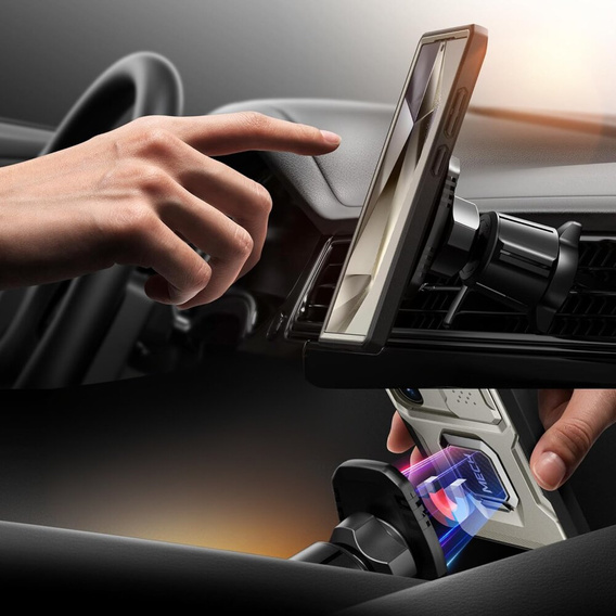 Carcasă pentru Samsung Galaxy S24 Ultra, seria Tongate MECH cu suport, gri