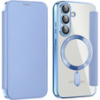 Cu clapetă pentru Samsung Galaxy S25, RFID Wallet MagSafe CamShield, albastru
