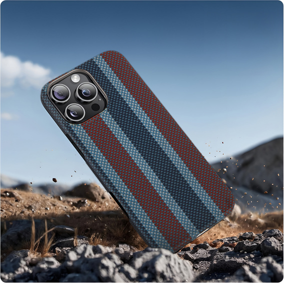 Carcasă pentru iPhone 16 Pro Max, Aramid Fiber Slim Case, pentru MagSafe, albastru / roșu
