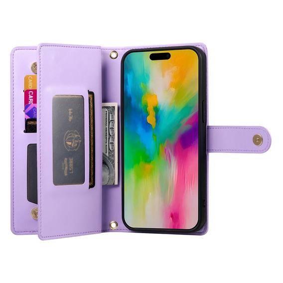 Cu clapetă pentru iPhone 16 Pro, Wallet Zipper Pocket, violet