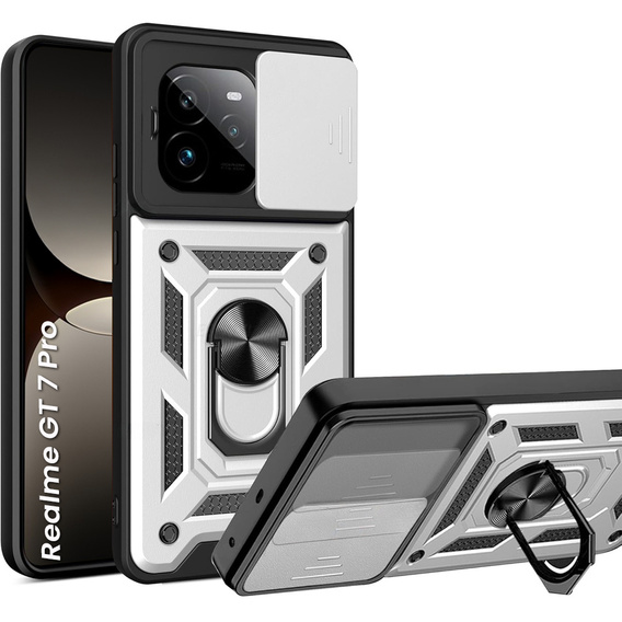 Husă blindată pentru Realme GT 7 Pro, CamShield Slide, de argint