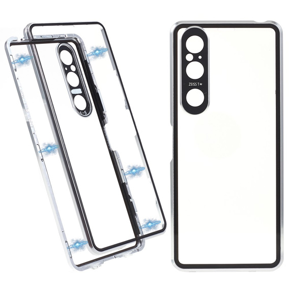 Husa pentru Sony Xperia 1 V, Magnetic Dual Glass, de argint