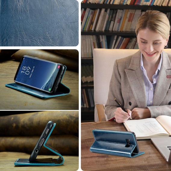 Carcasă flip CASEME pentru Samsung Galaxy S8, Waxy Textured, albastru