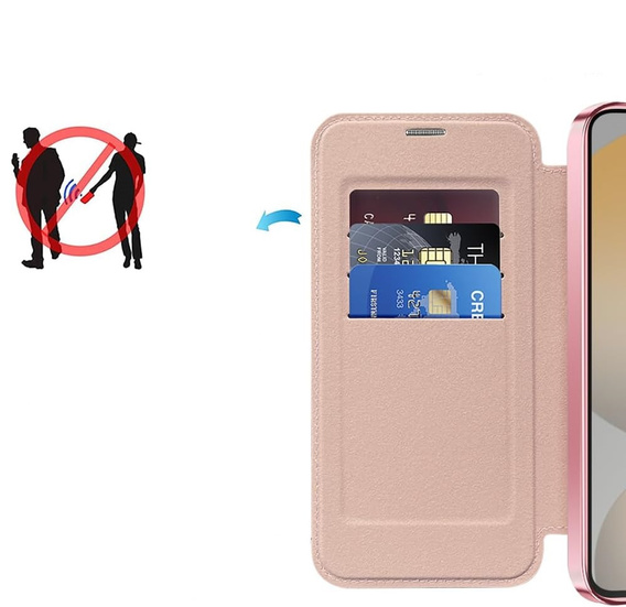 Cu clapetă pentru Samsung Galaxy S25 FE, RFID Wallet MagSafe CamShield, roz