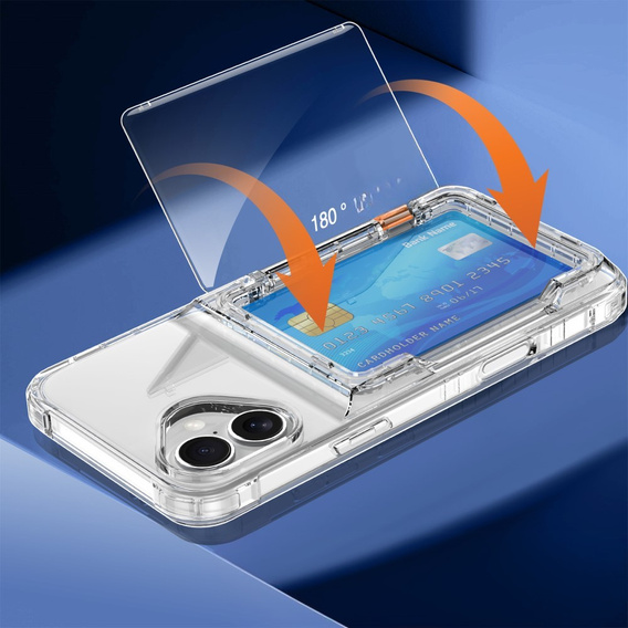 Husă pentru iPhone 16 Plus, Card Holder Kickstand, transparent