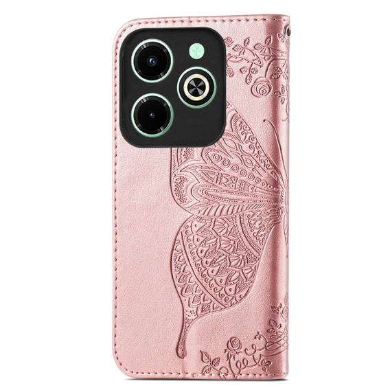 Cu clapetă pentru Infinix Hot 40i, Butterfly, roz rose gold