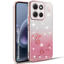 Husă pentru Motorola Moto G86 5G, Glitter Flower, roz rose gold