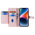 Cu clapetă pentru iPhone 15, Wallet Zipper Pocket, roz