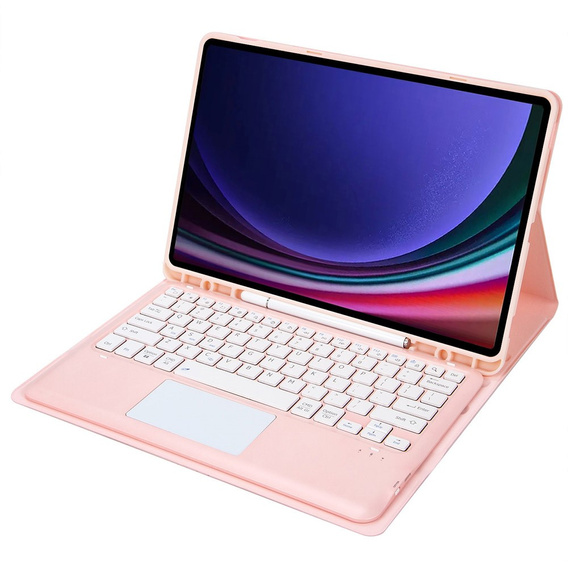 Carcasă + tastatură Samsung Galaxy Tab S9+, Leather Pen Slot TouchPad, roz rose gold