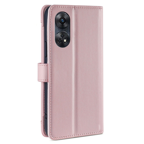 Cu clapetă pentru Oppo Reno8 T 4G, Wallet Zipper Pocket, roz