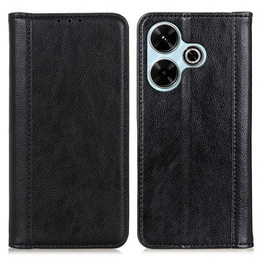 Husa cu clapetă pentru Xiaomi Redmi 13, Split Leather, negru