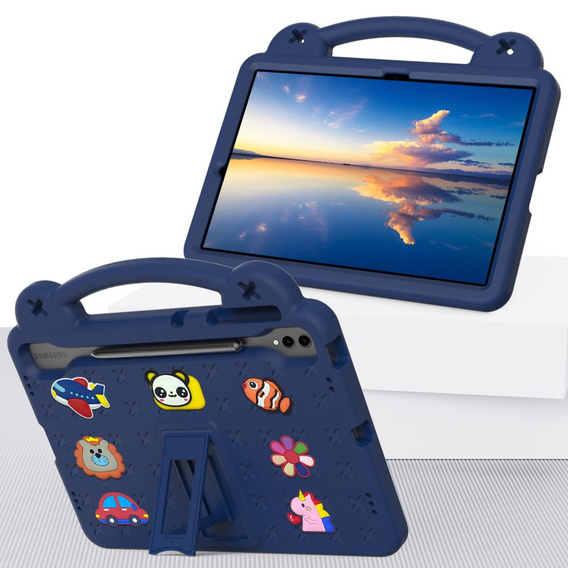 Husă pentru copii pentru Samsung Galaxy Tab S10+ Plus, Cute Patterns, cu suport, albastru închis