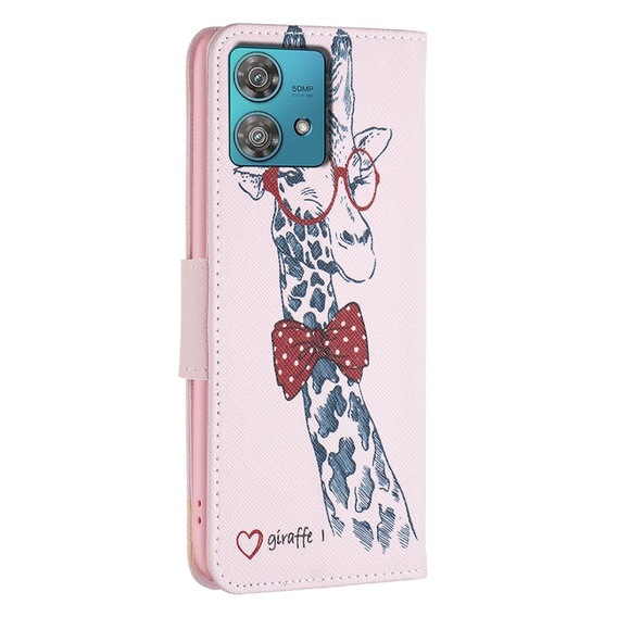 Cu clapetă pentru Motorola Edge 40 Neo, Wallet, giraffe, roz