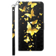 Cu clapetă pentru Xiaomi Redmi 13C / Poco C65, Wallet, Butterflies de aur