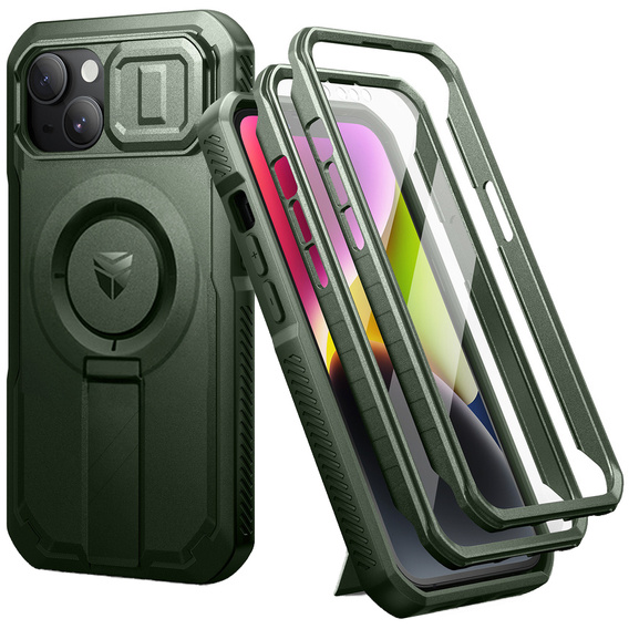 Husă blindată pentru iPhone 13 / iPhone 14, Dexnor CamProtect MagSafe, verde (Două rame)