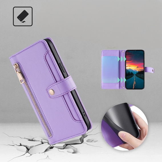 Cu clapetă pentru Realme 14 Pro 5G, Wallet Zipper Pocket, violet