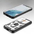 Husă blindată pentru Samsung Galaxy S23, CamShield Slide, alb / negru