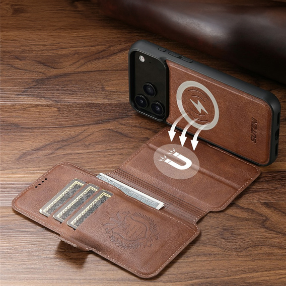 Husă flip 2 în 1 pentru iPhone 17 Pro, SUTENI, pentru MagSafe, maro