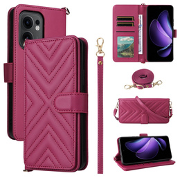Carcasă cu clapetă pentru Oppo Reno 13F 5G, Crossbody Leather Wallet, maroon