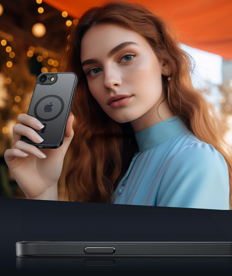 Husă pentru iPhone 16E, pentru MagSafe, ERBORD Matt Case, negru + sticlă pentru ecran