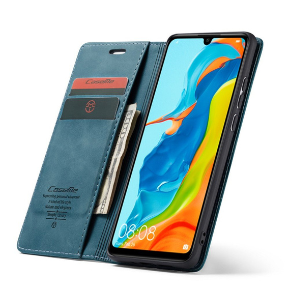 Husa CASEME pentru Huawei P30 Lite, Leather Wallet Case, albastru