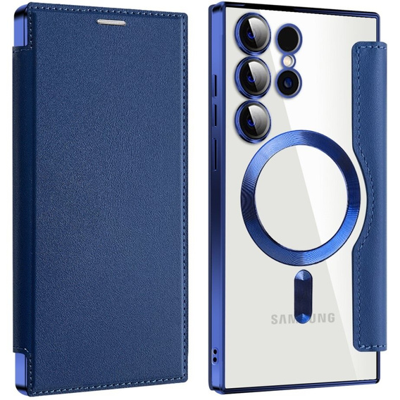 Cu clapetă pentru Samsung Galaxy S24 Ultra, RFID Wallet MagSafe CamShield, albastru închis