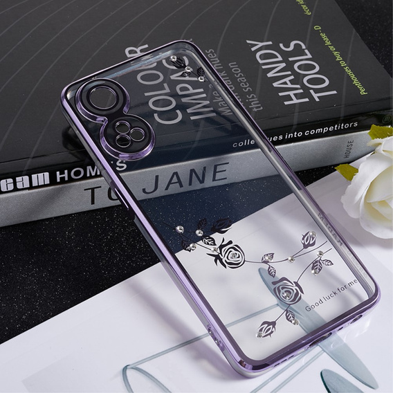 Husă pentru Oppo Reno8 T 4G, Glitter Flower, violet