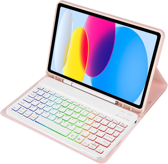 Husă cu tastatură bluetooth iluminată pentru iPad 10.9 2022 (10 gen.), roz