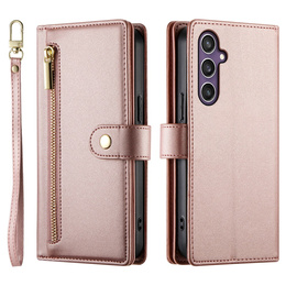 Cu clapetă pentru Samsung Galaxy S25+ Plus, Wallet Zipper Pocket, roz